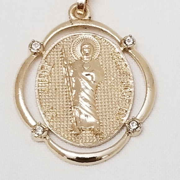 14K Gold Plated Saint Jude Men's Necklace. New - Picture 4 of 6